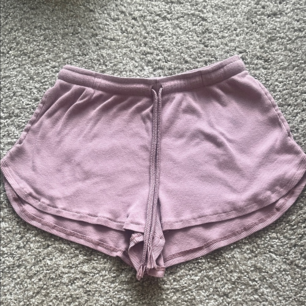 Women’s Pink Ribbed Lounge Shorts - Casual Drawstring